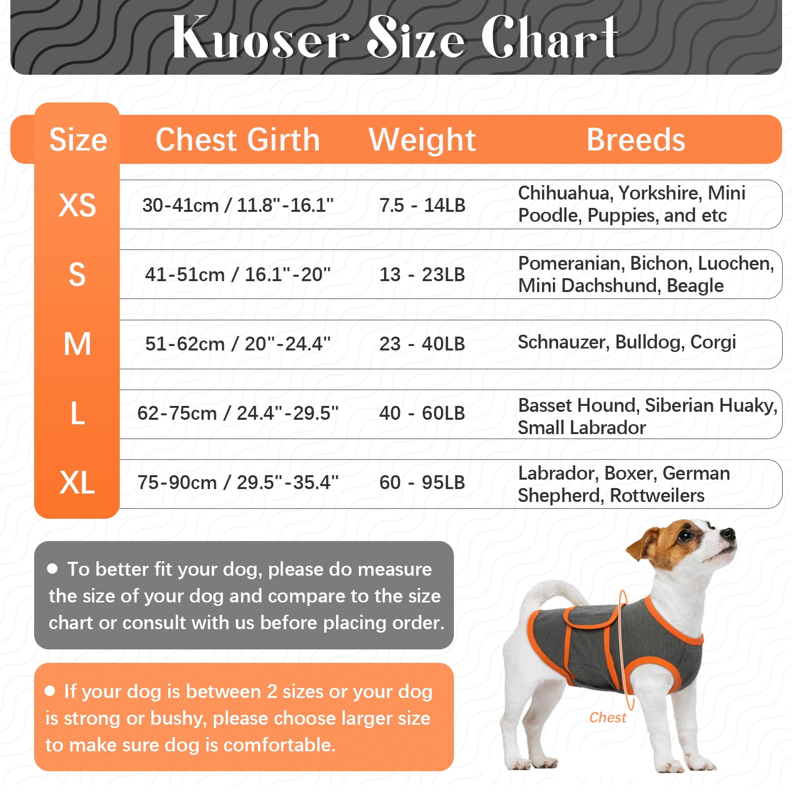Kuoser Dog Anxiety Vest, Soft and Reflective Calming Shirt for Dogs, Breathable Pet Anxiety Jacket Wrap for Fireworks, Thunderstorms, Separation, Travel, Gray, Small