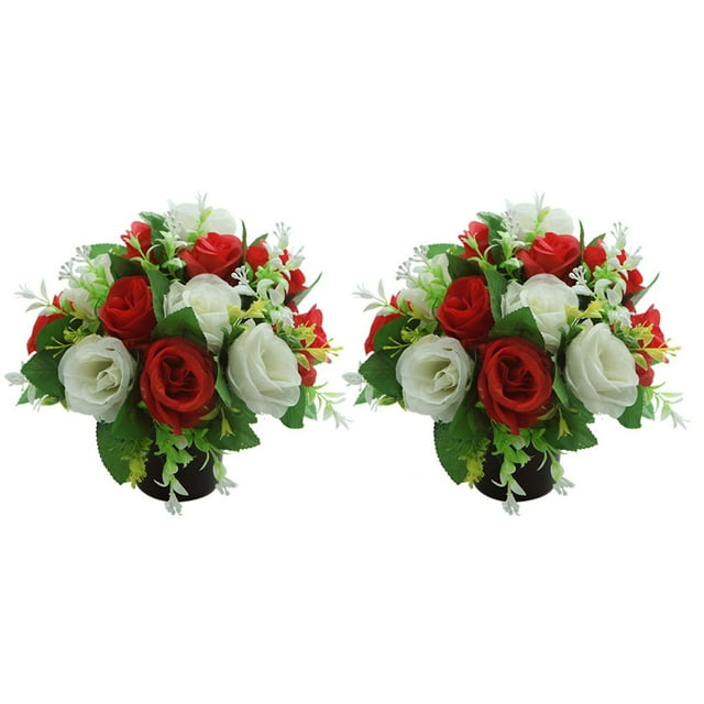 2pcs Beautiful Flowers For Home And Cemetery Decoration Realistic Silk Flowers With Base For Remembrance And Flower Hanging Winter Vase Filler with Flowers