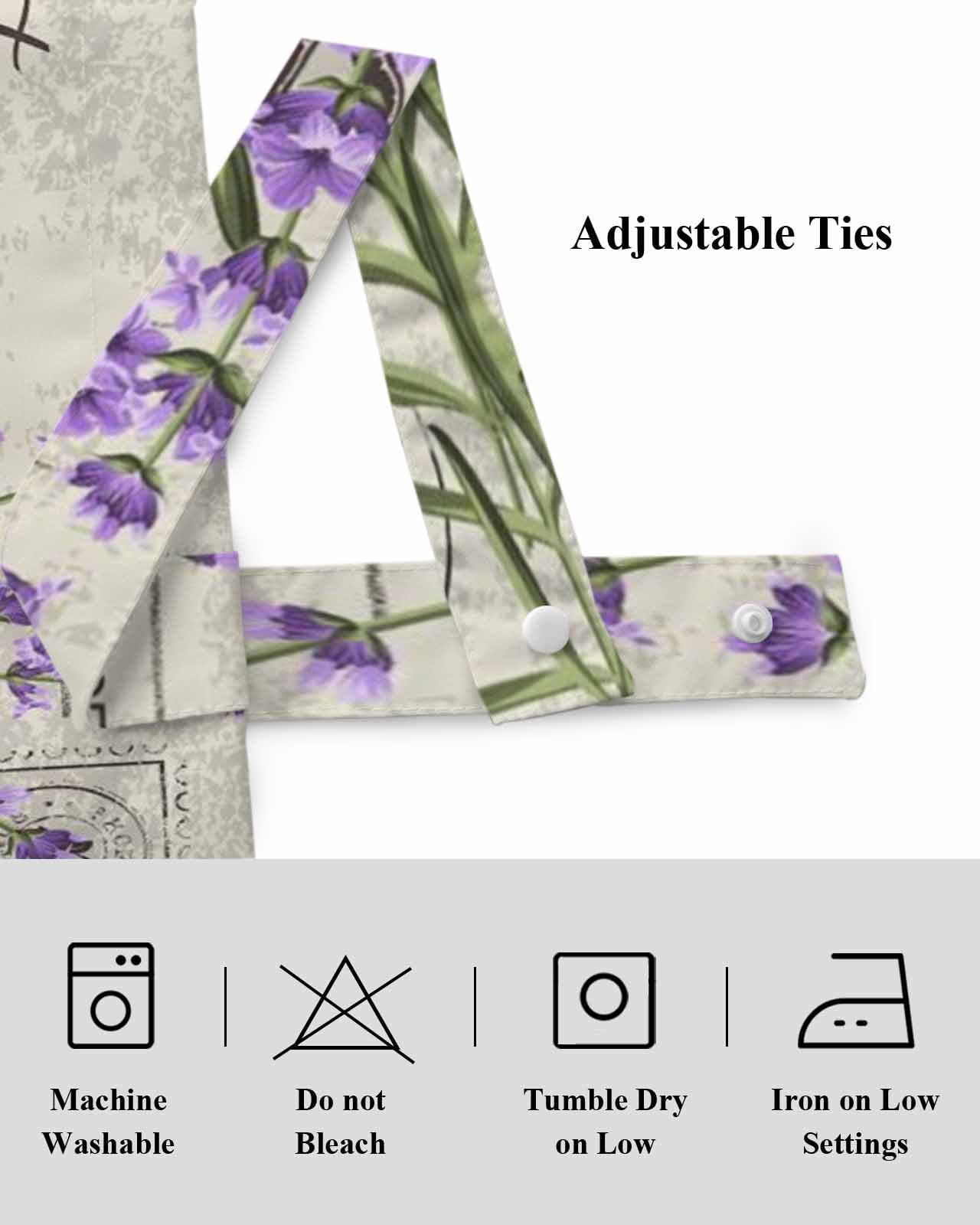 Purple Lavender Tie Up Valances Curtain, Vintage Letter Texture Flowers Floral Kitchen Valances for Windows Decor, Rod Pocket Short Curtains Set for Bedroom/Bathroom, 54"x18"
