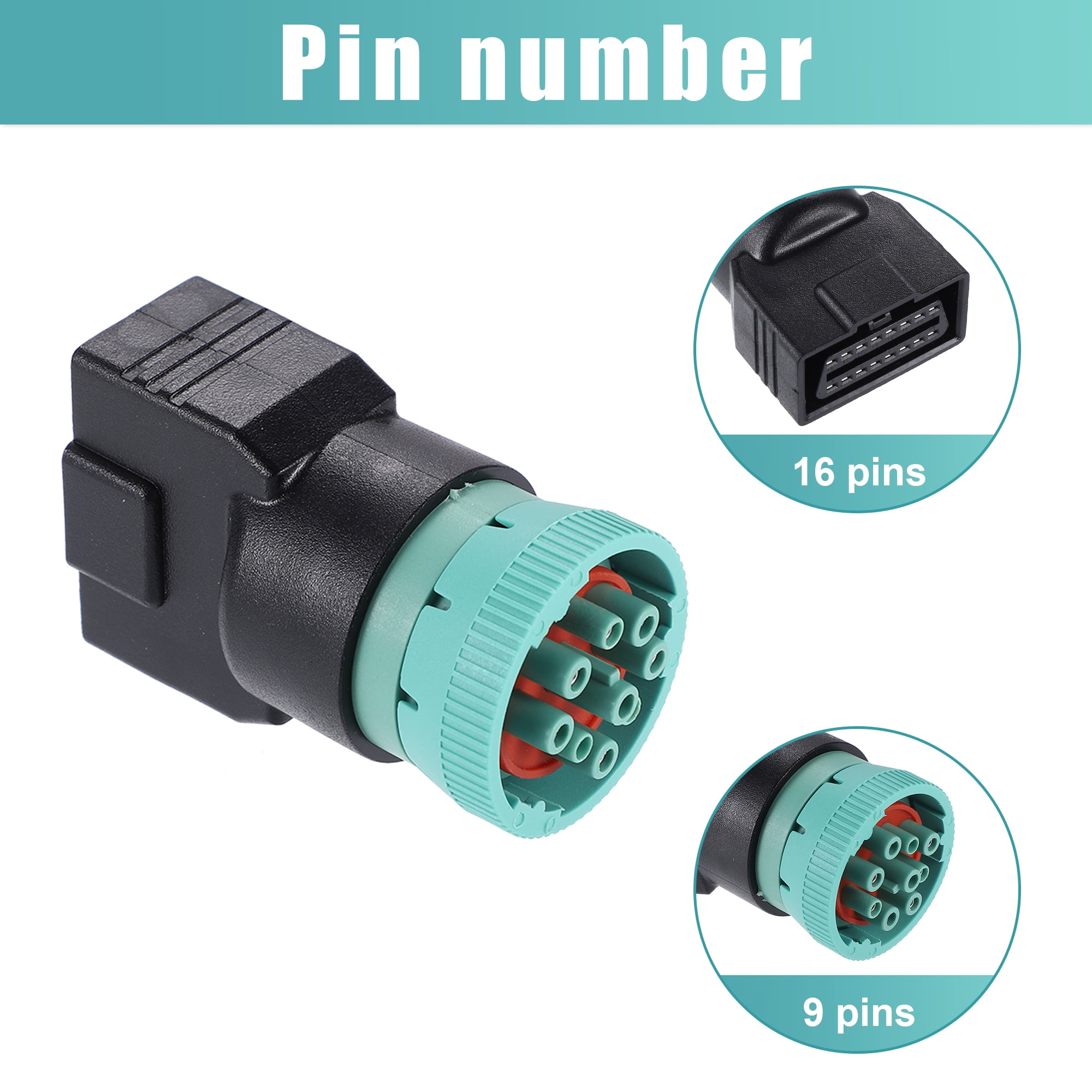 Unique Bargains Type 2 OBD2 Male 9 Pin J1939 to OBD2 16 Pin J1962 Female Adapter