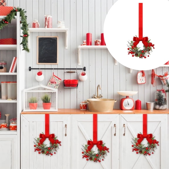 4-Pack Mini Christmas Wreaths for Kitchen – Artificial Red Berry & Pinecone Small Wreaths (Stylish), Ideal for Cabinets, Windows & Front Door Xmas Decor