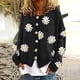 thumbnail image 4 of Cárdigan de punto para mujer, de invierno, con escote en V, manga larga, con margaritas, holgado, liso, con botones, abierto, informal (L), 4 of 4