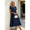 thumbnail image 2 of sicmoss Women's Blue Eyelet Lace Short Sleeve Midi Dress with Ruffle Hem Floral Cotton and Pocket, 2 of 7