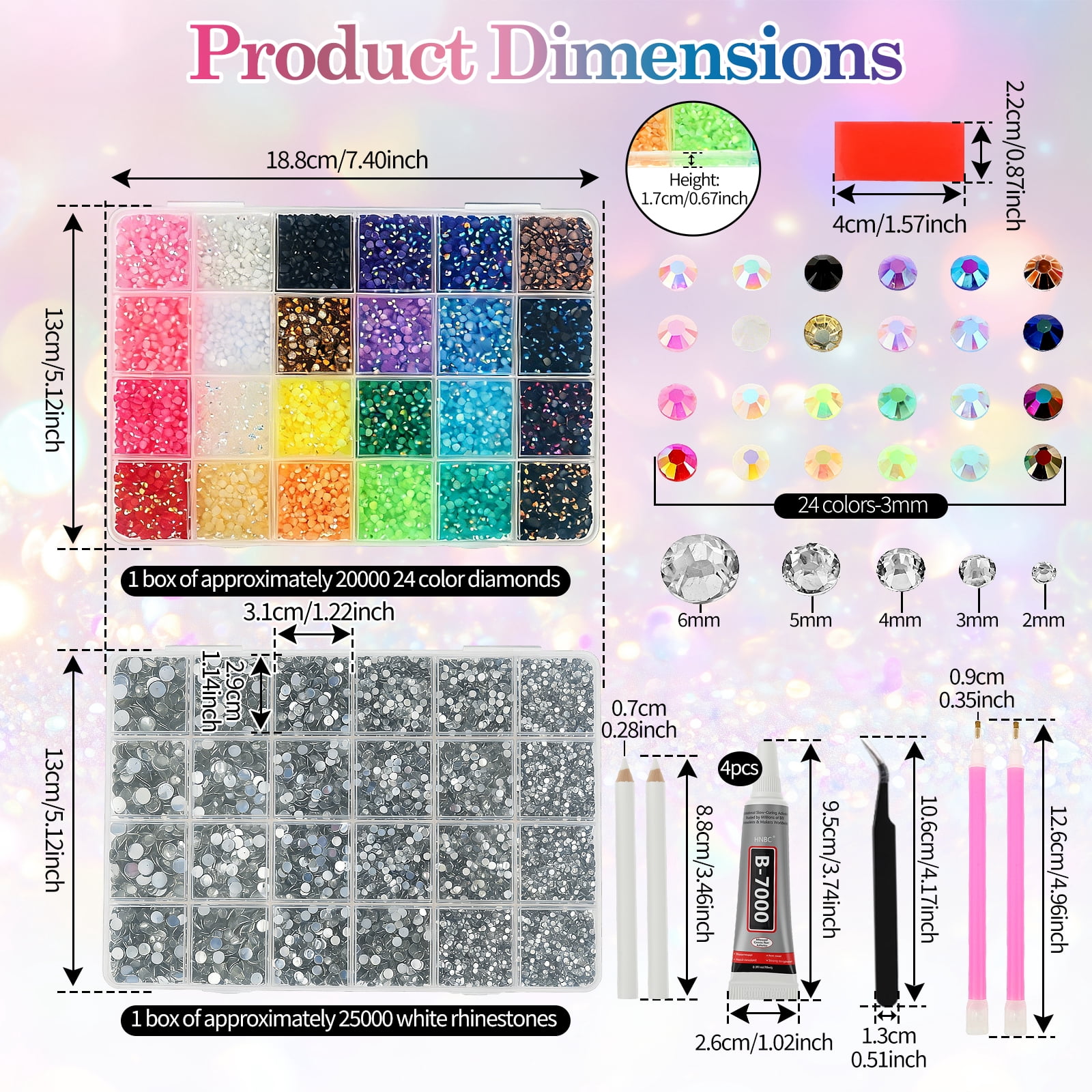 48Color 45000pcs Jelly Resin Rhinestones for Bedazzling Crafting ,Colorful AB Gems Charms for Nails Eyes Face Makeup Tumblers Bottles DIY Crafts Clothes Shoes Phones, 2mm 3mm 4mm 5mm