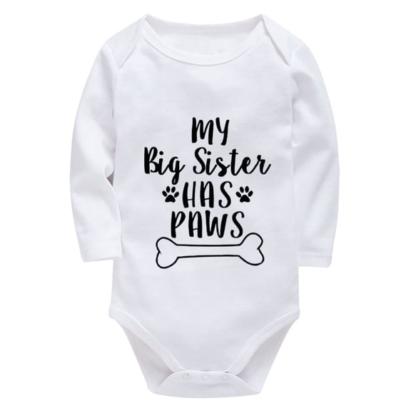My Big Sister Has Paws New Born Baby Girl Long Sleeve Neutral Onesie White Baby Girl Long Sleeve Onesie