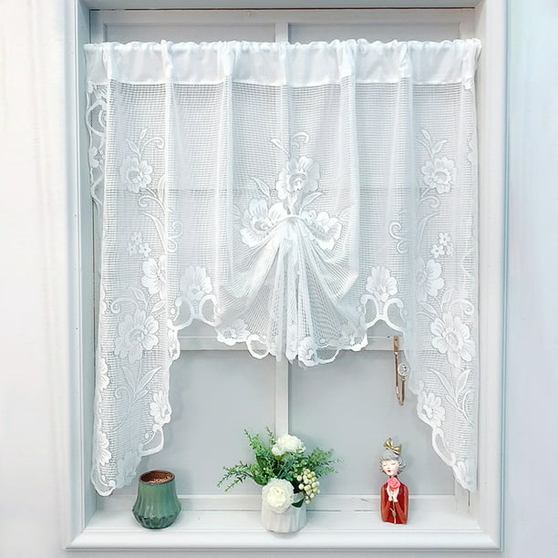 CUH Roman Embroidered Adjustable Tulle Curtains Short Sheer Room ...