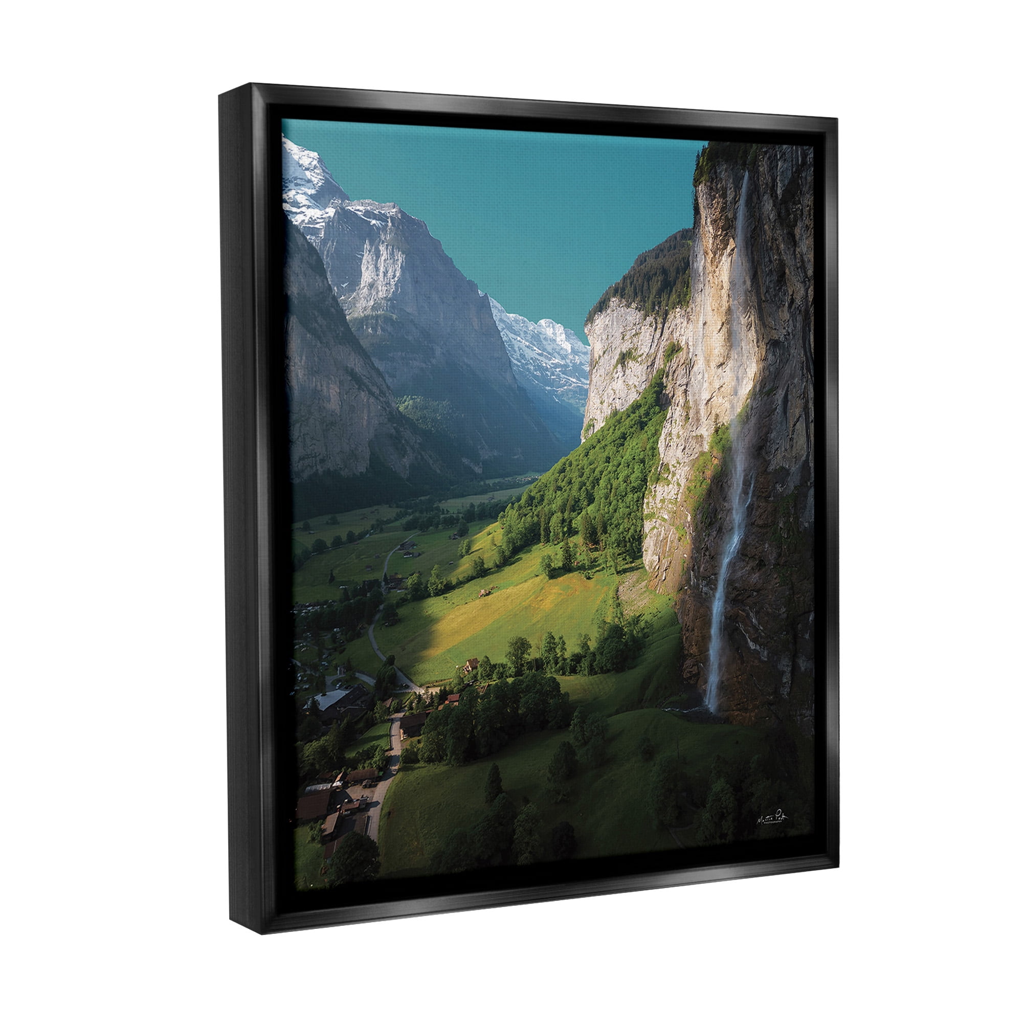 Stupell Industries Valley Cliffs Grassland Landscape Photography Black Floater Framed Canvas Art Print Wall Art, 17 x 21