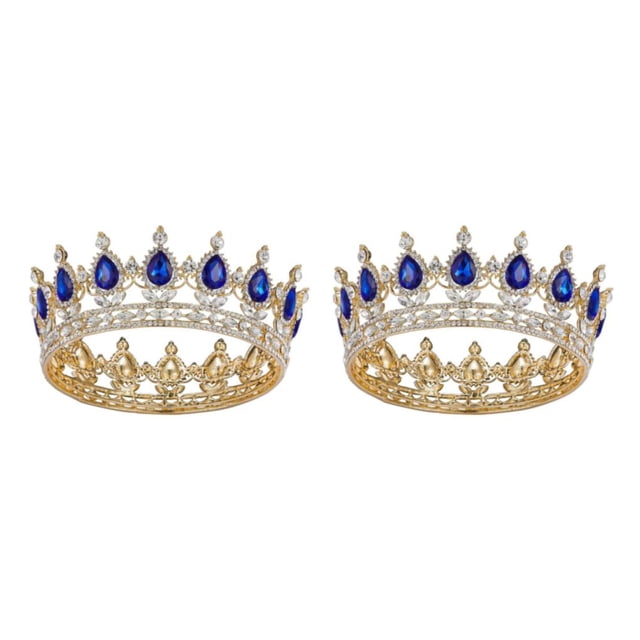 mmirethe Exquisite Craft And Delicate Pattern Rhinestone For Wedding Or Bridal Electroplated Tiaras Gold + sapphire 2Set
