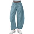 thumbnail image 3 of Women'S Leg Sweatpant Drawstring Elastic Waisted Wide Leg Pants Casual Palazzo Trousers with Pockets Blue M, 3 of 6