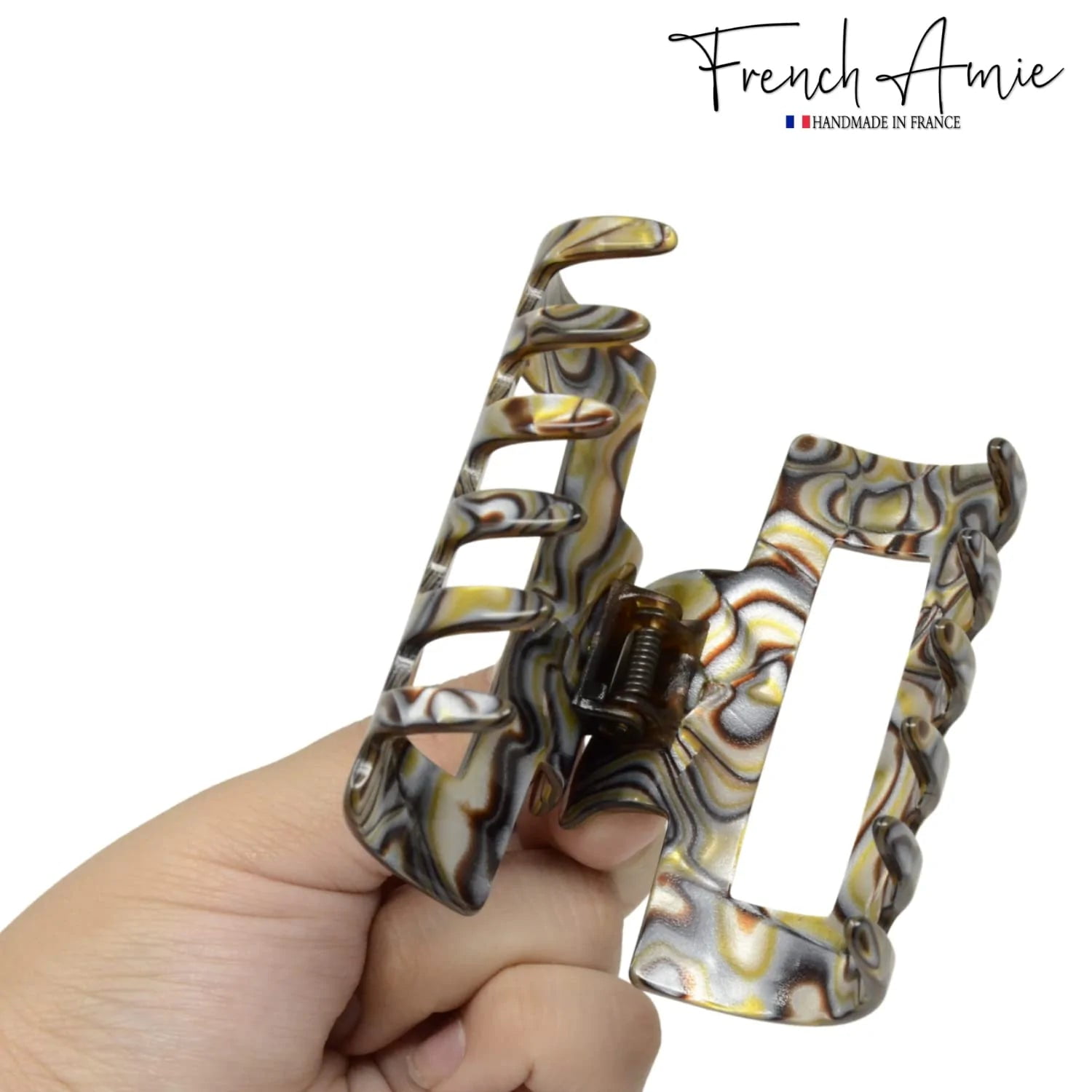 French Amie Geo Medium 3 1/4" Celluloid Handmade Jaw Hair Claw Clip for Women