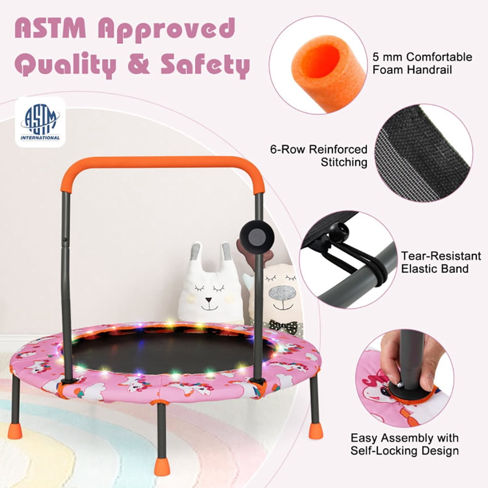 Spaco 36 Inch Mini Trampoline with Colorful LED Lights and Bluetooth Speaker-Pink, Bounce Trampoline for Outdoor as Garden, Park