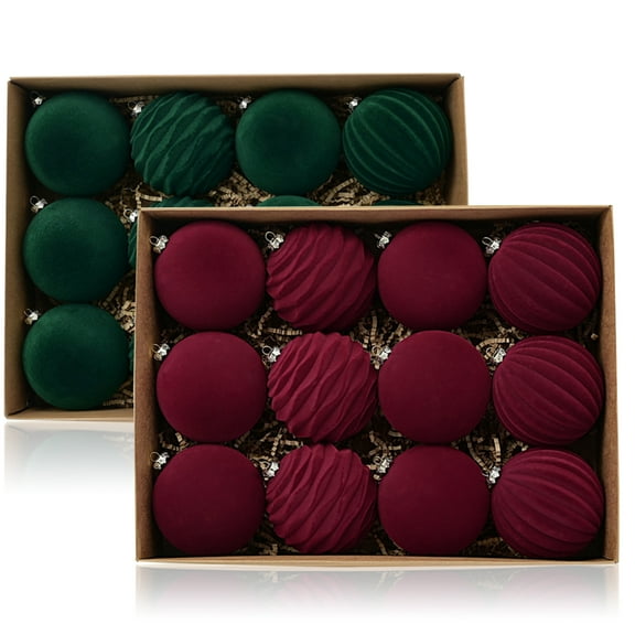 24Pcs Velvet Christmas Balls Ornaments for Christmas Tree Decorations, 3.1Inch Flocked Christmas Tree Ball Ornaments Velvet Ornaments Balls Christmas Balls Bulk Hanging Ornaments