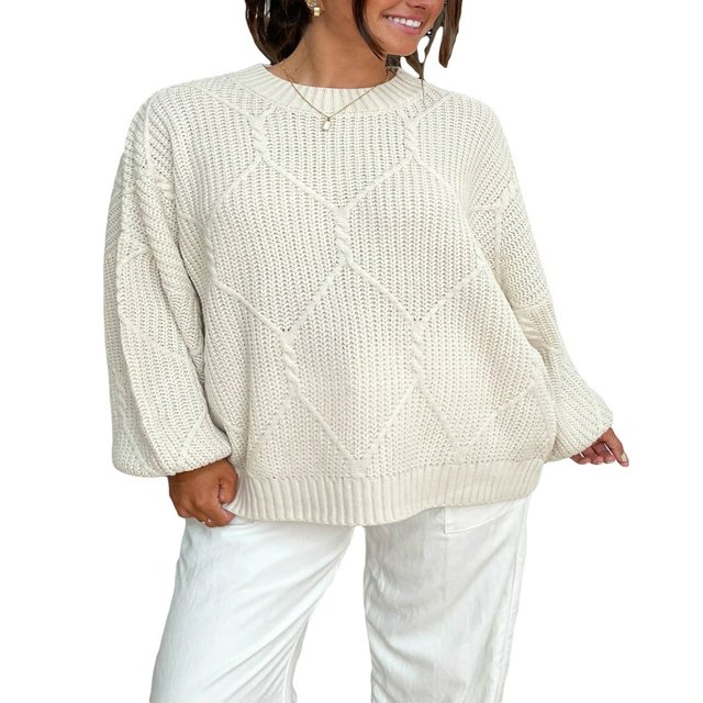 Women Loose Knit Sweater Solid Color Long Sleeve Winter Pullovers