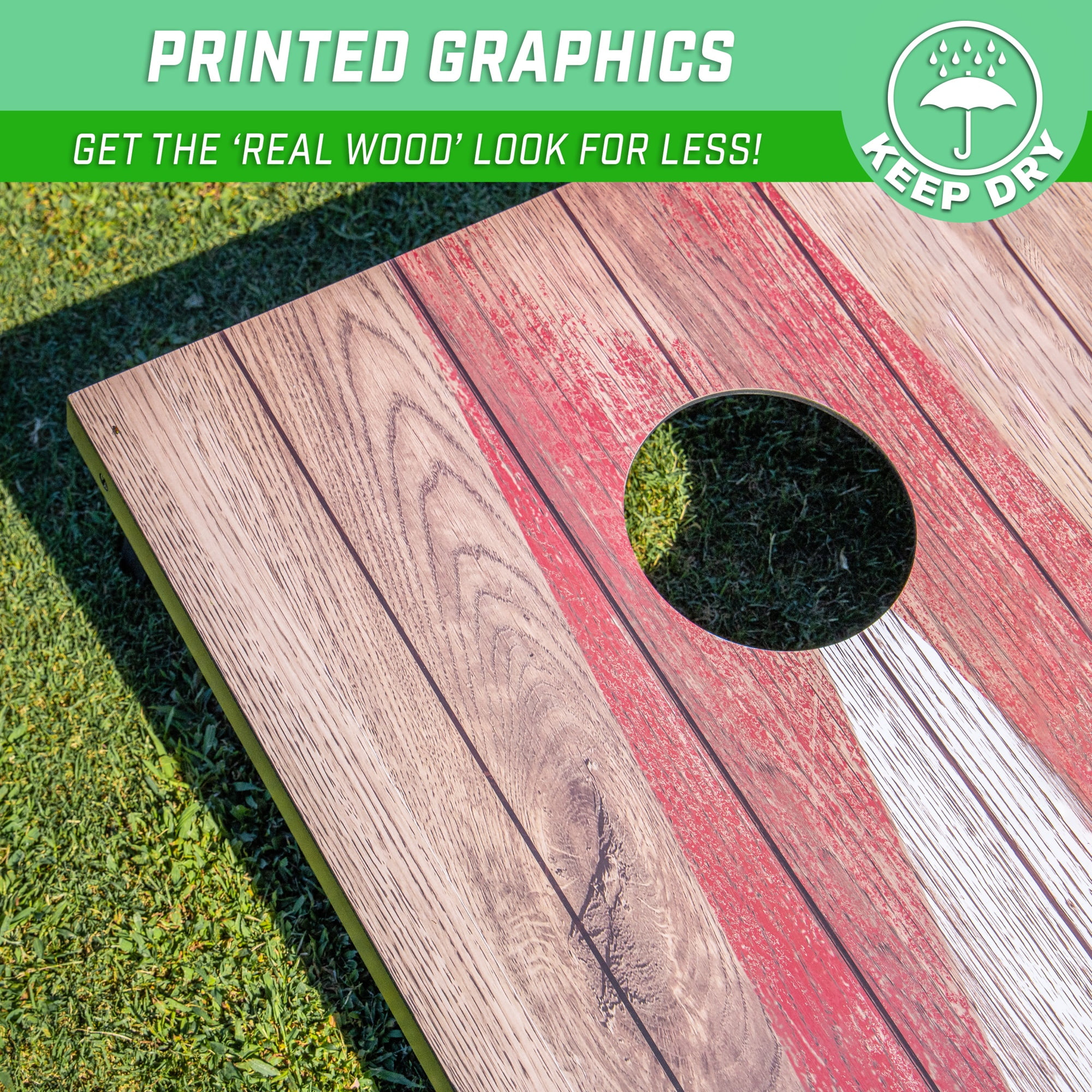 GoSports 3 x 2 ft Cornhole Board Set - Portable Outdoor Toss Game for Adults & Family - Includes Set of 8 Bean Bags with Built-in Storage - Rustic
