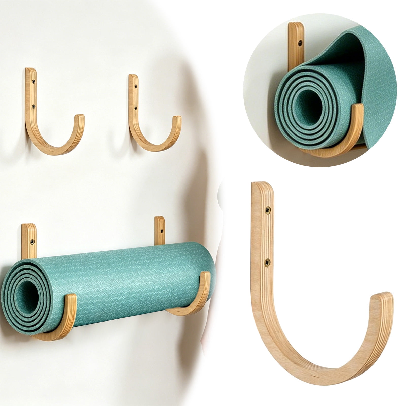 Outdor Wooden Yoga Mat Storage Rack 20x16cm 2 Wall Mounted Holder With Screws Organizer For Fitness | Exercise Yoga Mat Resistance Bands Indoor