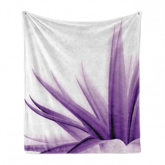 Flower Soft Flannel Fleece Throw Blanket, Ombre Color Change Style Leaves Water Colored Print Calming Details Image, Cozy Plush for Indoor and Outdoor Use, 60" x 80", Purple and White, by Ambesonne