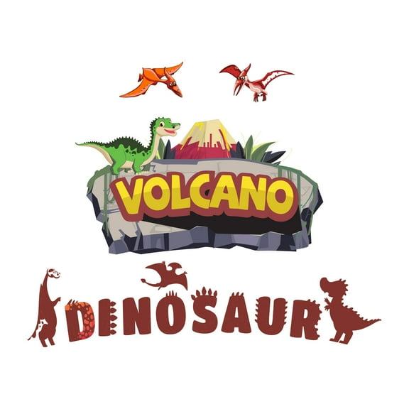 Cute Dinosaur Lettering Flying DinosaursWall Decal Decoration Volcano Dinosaur Joyful Cartoon Cartoon Animals Decorating Ideas for Child's Bedroom Size: 10 In(W) x 8 In(H)