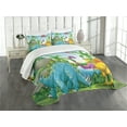 thumbnail image 3 of Ambesonne Nature Quilted Bedspread Set 3 Pcs, Dinosaurs in the Jungle, King Size, Multicolor, 3 of 5