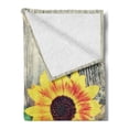 thumbnail image 2 of Sunflower Soft Flannel Fleece Throw Blanket, Sunflower on Wooden Old Board Bouquet Floral Mother Earth Photo, Cozy Plush for Indoor and Outdoor Use, 50" x 60", Brown Green Yellow, by Ambesonne, 2 of 5