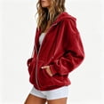 thumbnail image 6 of Domzest Womens Velour Zip Up Hoodies Oversized Full Zipper Long Sleeve Sweatshirts Fall Winter Casual Comfy Track Jackets with Pokets Red XXL, 6 of 6