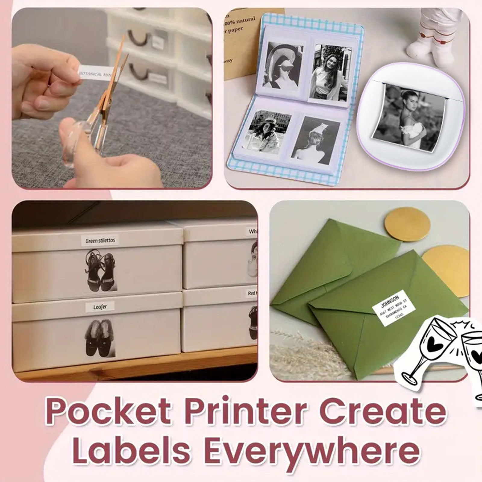 Pocket Sticker Printer Note Maker 1 Roll Paper Included Inkless Wireless Photo Maker for and School