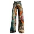 thumbnail image 4 of yunLCZ Womens Dress Pants Wide Leg Pants Woman High Waist Floral Patterned Pants Lightweight Loose Fit Casual Colorful Trouser Imitation Jeans Office Slacks, 4 of 4