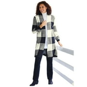 Woman Within Women's Plus Size Jacquard Open Front Duster Sweater Color: Ivory Buffalo Plaid Size: 2X