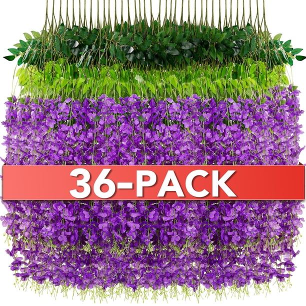 Flores colgantes artificiales Alotiki Wisteria, 1,1 m, 36 unidades, color morado