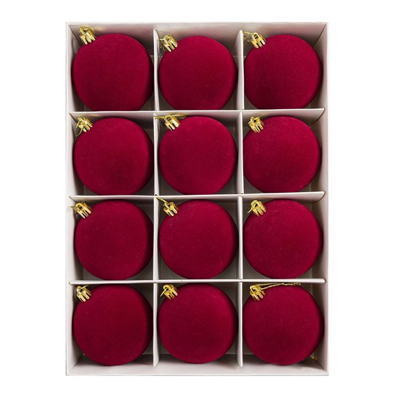 CHGBMOK 12Pcs 6cm Wine Flocked Christmas Balls Ornaments, Velvet Hanging Baubles for Christmas Tree Holiday Home Decor