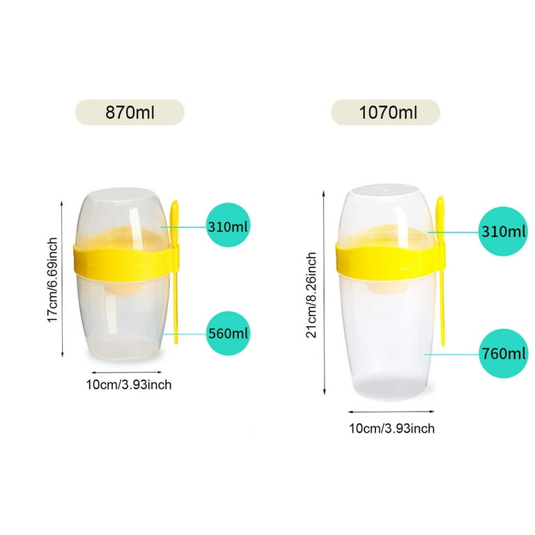 Double Layer Breakfast Cups Oatmeal Container Jars Practical Plastic  Multicolor Leak Proof 870ml/1070ml With Spoon