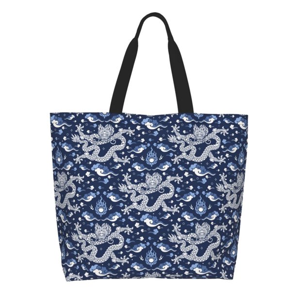 Fotbe Dragon Bolsa Tote Estética de Lona con Estampado para Mujer - Bolsa Reutilizable de Hombro Casual para Vacaciones, Compras, Trabajo y Gimnasio
