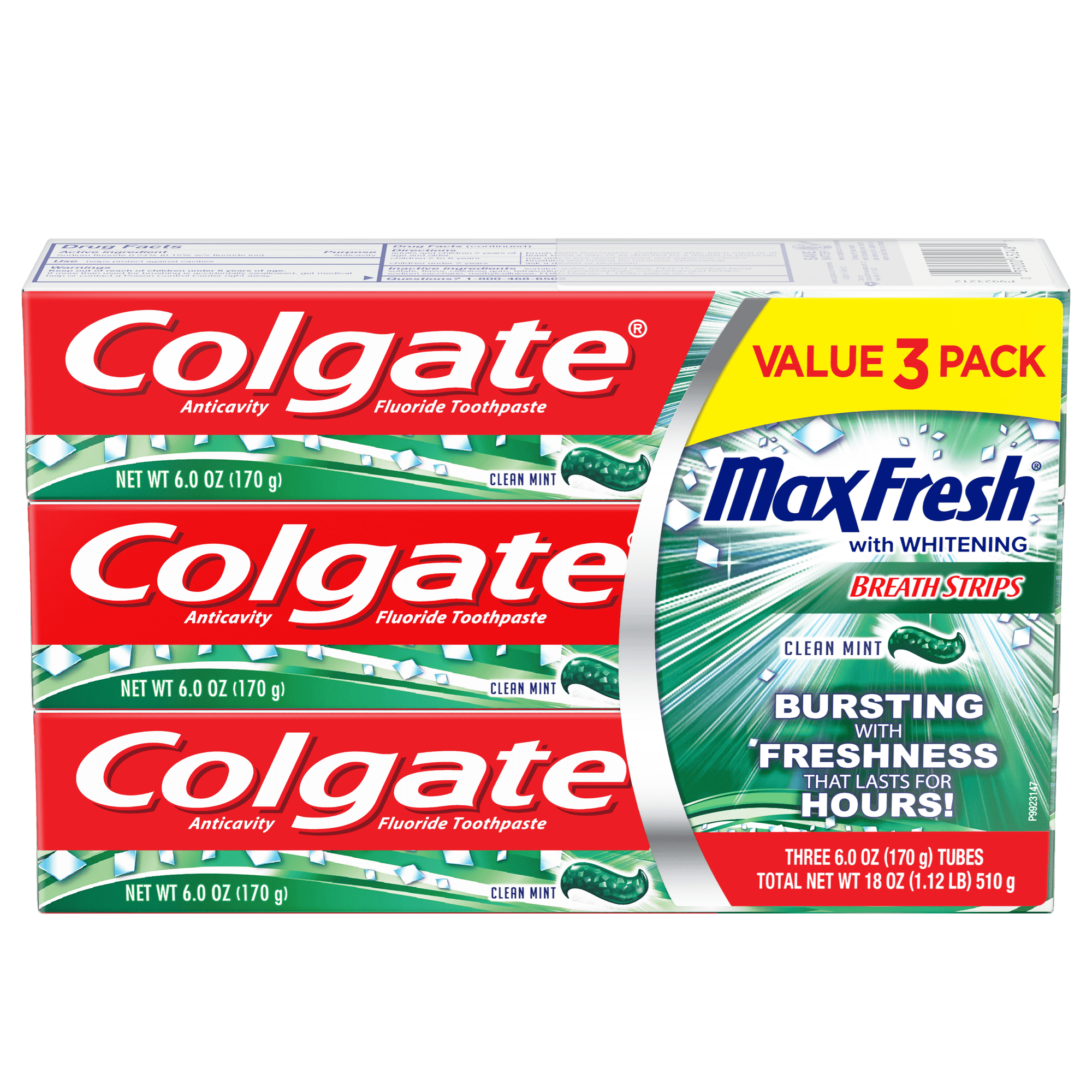 Colgate Max Fresh Toothpaste with Breath Strips, Clean Mint 6.0 oz (3