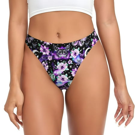 JUNZAN Pink purple rainbow flower butterfly Print Women s Sexy G-String Underwear Thongs Seamless Panties Undies Low Rise Thong Panties for Everyday Wear Yoga & Special Occasion-Small