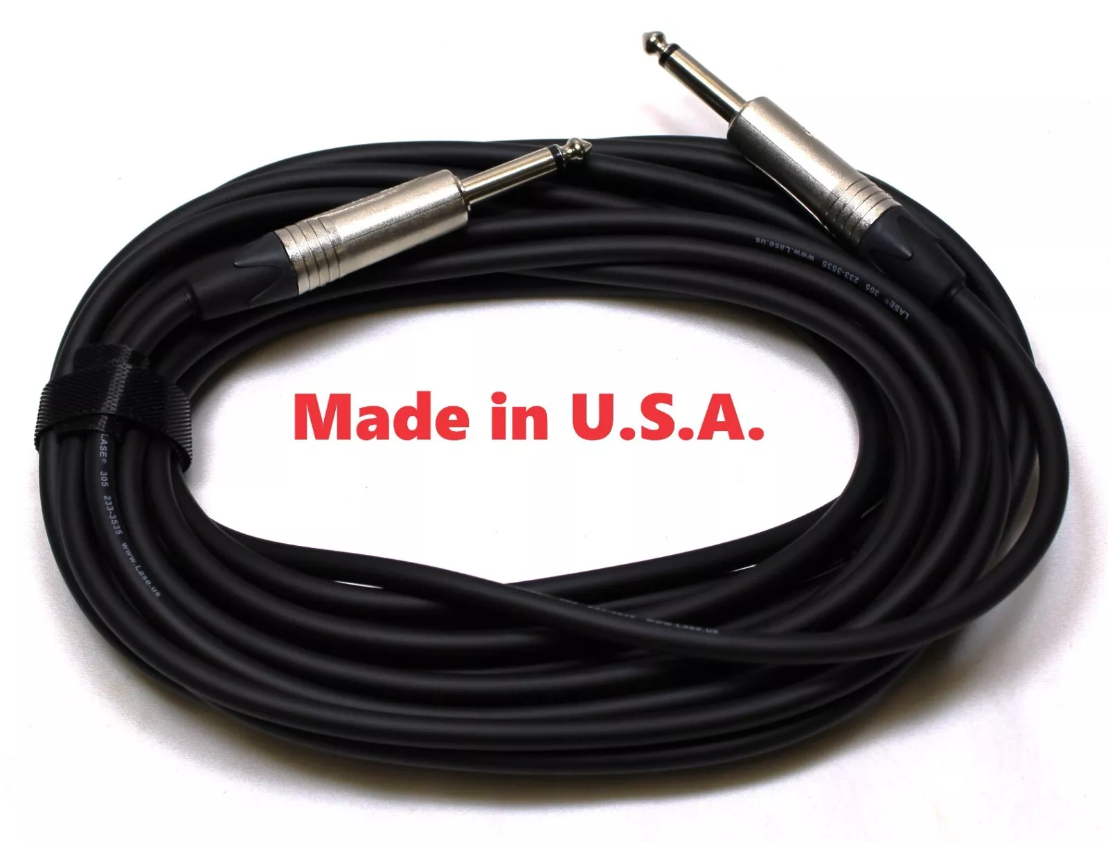 LASE 25 Ft Instrument Cable w/ 2 NEUTRIK NP2X Mono 1/4" Cable Mount Jack Nickel