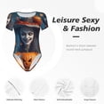 thumbnail image 4 of Kdxio Modern Style Pumpkin Witch for Women's Short-Sleeved Onesie Stylish Round Neck Pajamas Bodysuit Jumpsuit Nightwear-Medium, 4 of 7