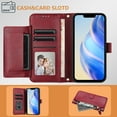 thumbnail image 3 of Multi-Functional Wallet Case for iPhone 14 Plus, Card Slots Retro PU Leather Shockproof Flip Cover with Card Slots Zipper Pocket Kickstand Magnetic Wrist Strap & Shoulder Strap - Winered, 3 of 15