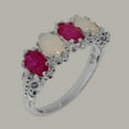 thumbnail image 2 of LBG British Made 18k White Gold Natural Ruby & Opal Womens Eternity Ring - 33 size options - Size 10.25, 2 of 8