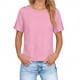 thumbnail image 3 of TaTaai Women's short sleeve crew neck top, linen cotton fabric, solid color, button cuffs, cutout detail, pullover style, casual loose fit, soft breathable, ideal for daily outings Gift, 3 of 9
