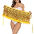 thumbnail image 7 of HDE Women's Sequin Tassel Fringe Skirt Fur Trim Hip Scarf Gold XS-S, 7 of 7