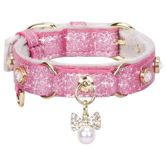 Collar para mascotas PetsHome Bling con diamantes de imitación de piel sintética rosa XS