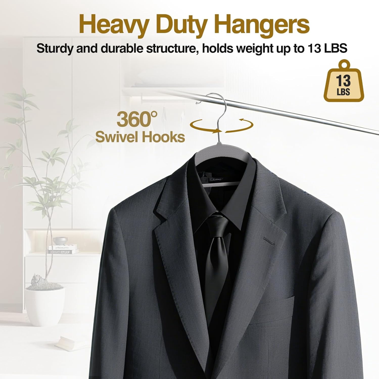 UEAKPIC Plastic Hangers 50 Pack, Heavy Duty Clothes Hangers with 360° Swivel Hook, Non-Slip, Space-Saving, Gray