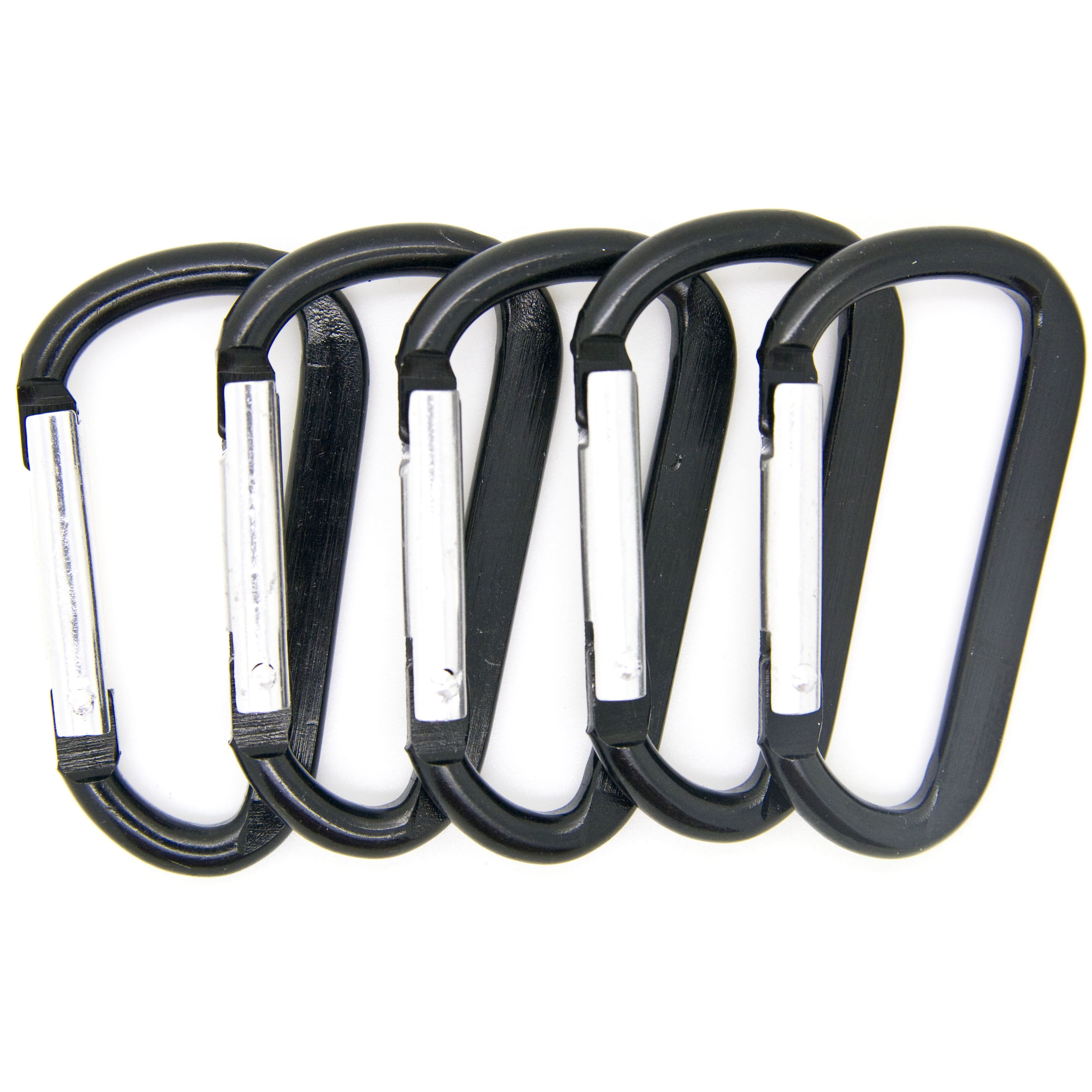 100 pcs - 2.25 inch Black Aluminum Carabiner D Shape Flat Edge, Keychain Clip, Spring Snap Key Chain Clip Hook