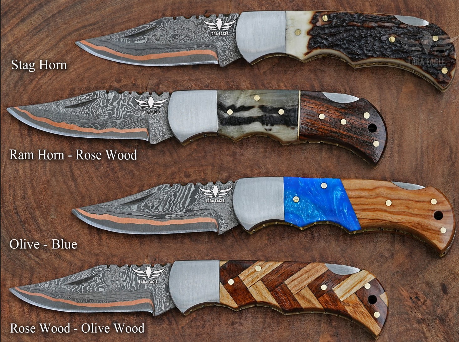 Lara Eagle Personalized Handmade Copper Damascus Folding Knife for Men- Copper Anniversary Pocket Knife - Groomsman Gift Knife- Outdoor, Camping, Hunting & Survival Gift for Him, Father, Husband