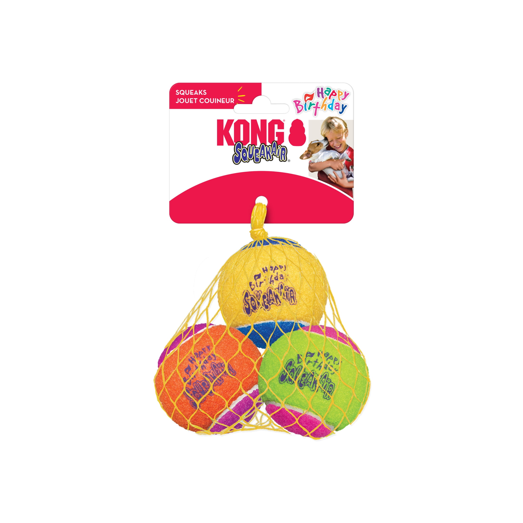 KONG® SqueakAir Birthday Tennis Balls, Fetch Dog Toys, Medium, 3 Count
