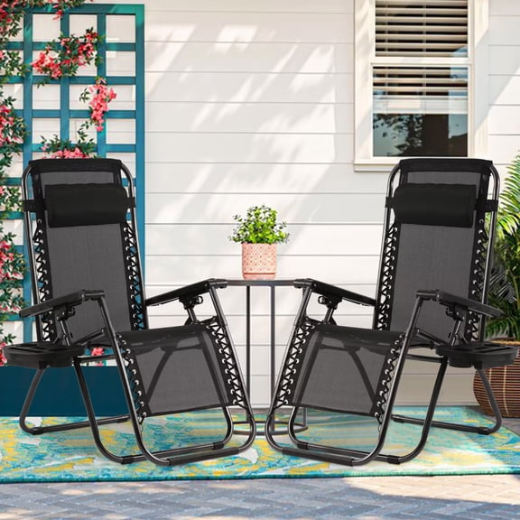 YRLLENSDAN,Beach Chairs for Adults,Patio Chairs Set of 2,Zero Gravity Chairs Set of 2,Removable Pillows and Cup Holders,Adjustable,Black