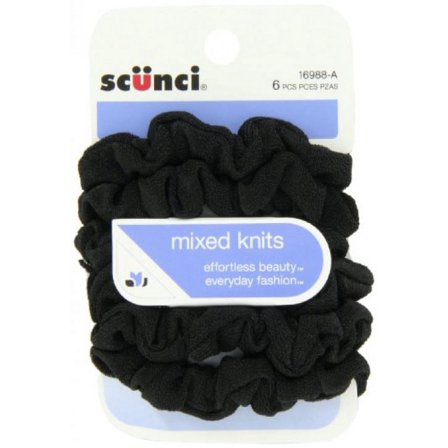 Scunci Effortless Beauty Mini Slinky Black Twisters, - 5 Packs Of 6 Count = 30 Count