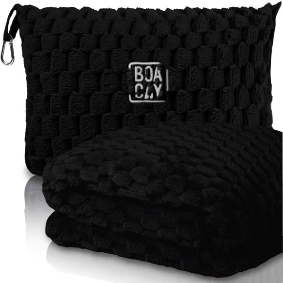 Manta de viaje BOACAY plegable para avión o coche con funda y clip