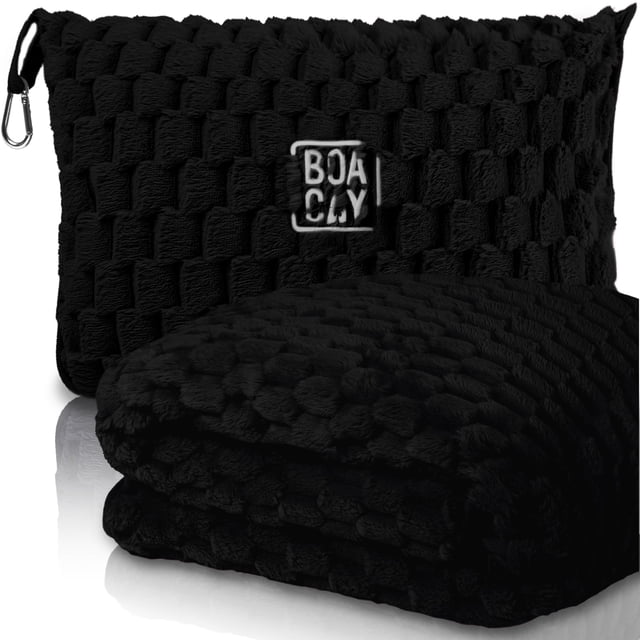 Manta de viaje BOACAY plegable para avión o coche con funda y clip