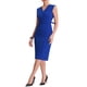 thumbnail image 4 of Vestido de tubo sin mangas con cuello en V para mujeres Inspire Chic, vestido lápiz con cinturón para el trabajo, azul real 2XL, 4 of 6