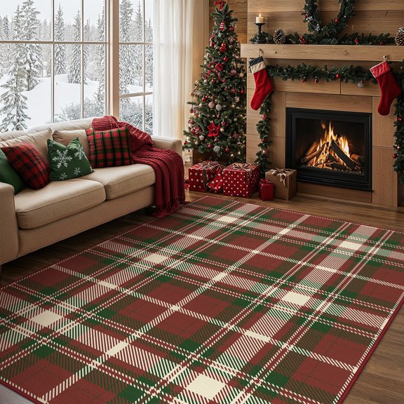 KUETH 5'X 7' Indoor Christmas Area Rug, Christmas Rugs for Living Room,Machine Washable Rug, Ultra-thin Printed, Non-Slip Rug, Bedroom, Kitchen, Dinning Room
